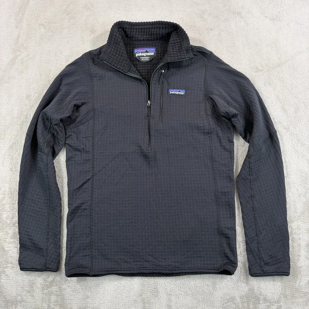 Patagonia R1 Polartec Power Grid Fleece Quarter Zip Pullover in‎ Black Men Small